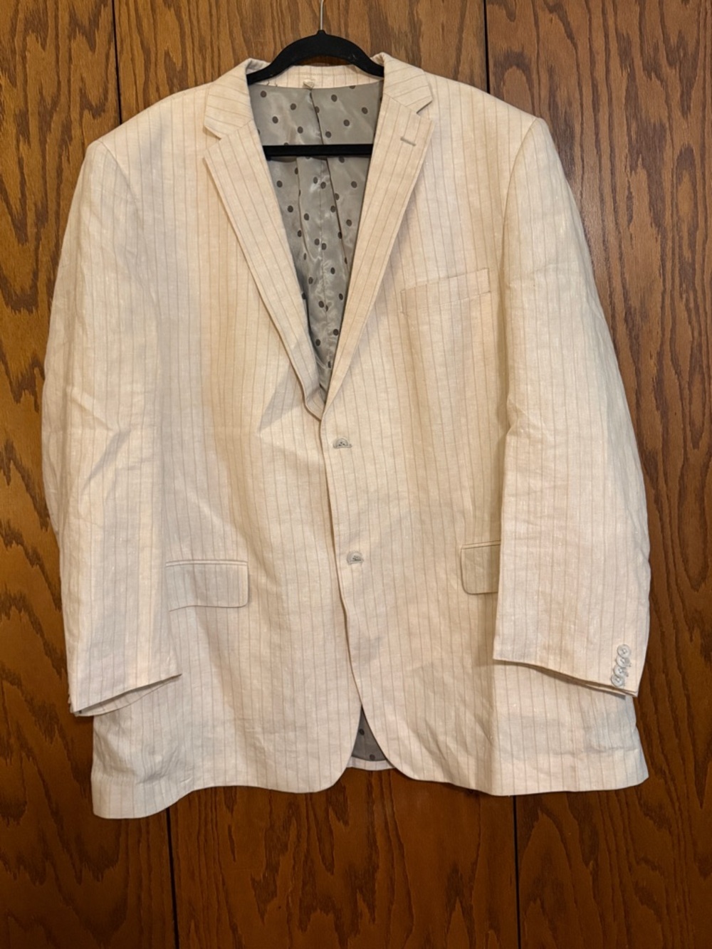Lineage 100% Linen Suit Tan Stripe Blazer Pants Mens Size L 52